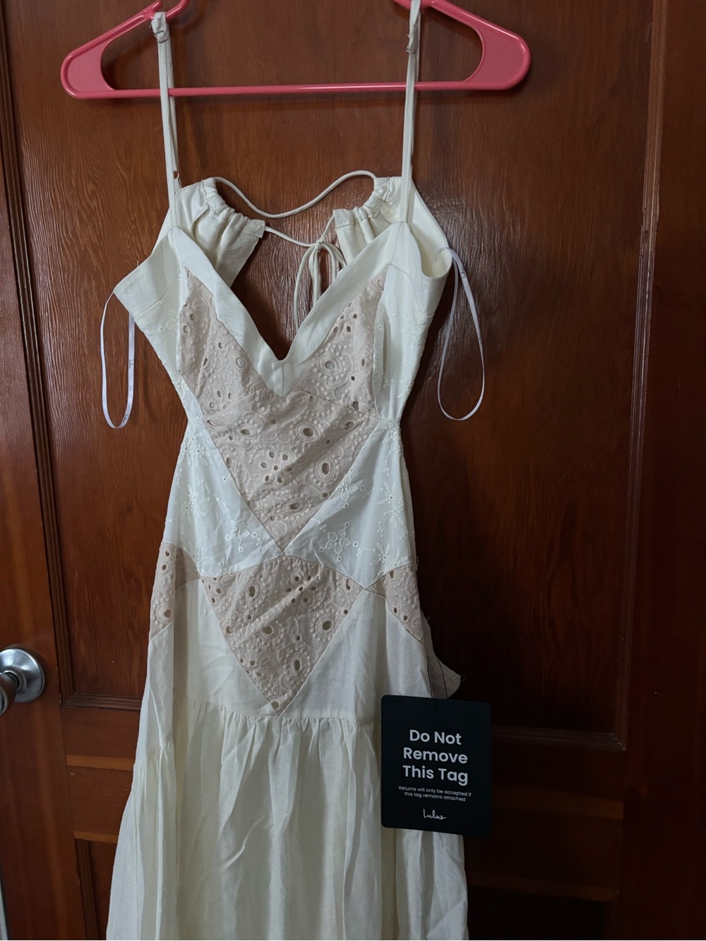 Lulu's Cream Eyelet Patchwork Maxi Dress